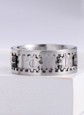 aml厂家钛钢饰品时尚带功能新款男士不锈钢可转动齿轮戒指
