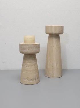 北欧轻奢创意简约洞石蜡烛台摆件卧室玄关客厅书房办公室