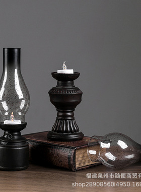 创意树脂工艺品家居装饰马灯摆件怀旧老式复古玻璃罩煤油灯