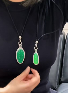 2025早春新款香港巴黎五区AK气质时尚绿树叶子吊坠翡翠色锁骨项链