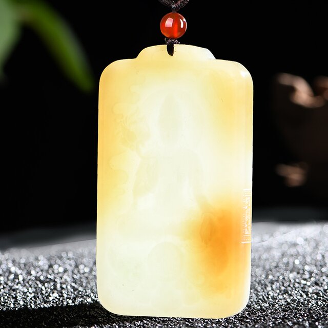 Jiayuan Jade Industry's Orphan Xinjiang Hotan Jade Qiemo Sugar Guanyin Jade Pendant Men's and Women's Jade Pendant Jade Brand Jade Pendant