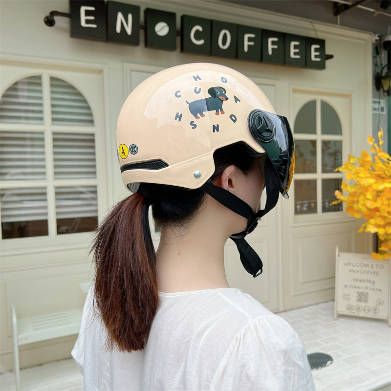 Little Black Dog New National Standard 3C Electric Vehicle Helmet Cute Cartoon Safety Hat Women's Breathable Sun Protection Motorcycle Hat Trendy