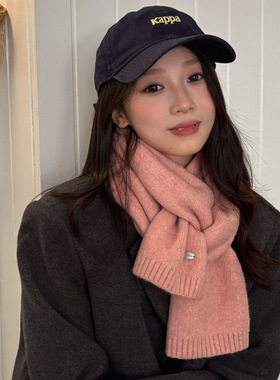 日韩甜美纯色针织小围巾韩版含羊毛围巾女冬季加厚保暖感围脖
