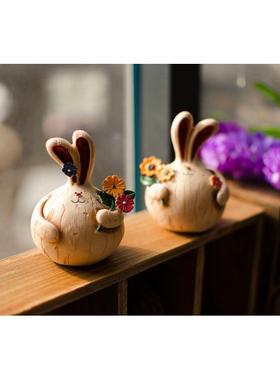 新房家居田园装饰品 树脂大蒜兔胖胖兔娃娃摆件 情侣长耳兔子摆设