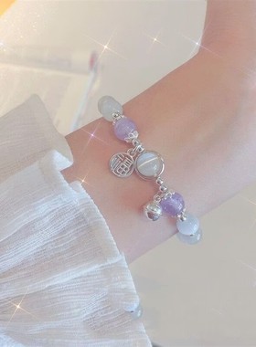 猫眼石手链气质ins小众时尚简约福牌手串女送新款铃铛首饰