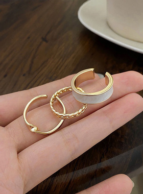 时尚素圈戒指三件套套装组合个性ins潮冷淡风开口可调节食指戒女