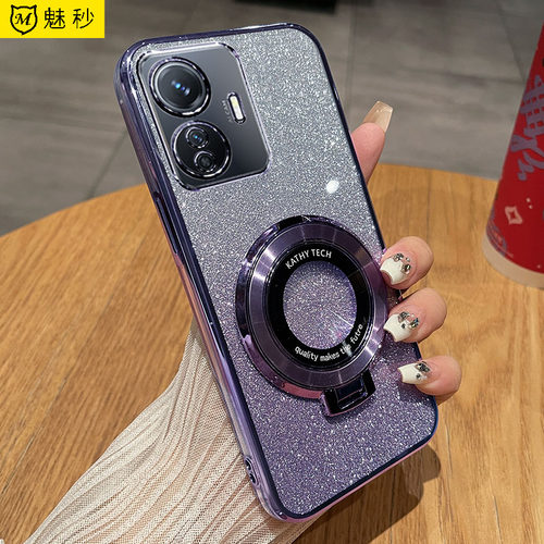 vivoy77手机壳闪粉一体支架vivoy77e硅胶保护套电镀透明轻薄时尚高档网红潮男女新V2219A镜头全包防摔软外壳 - 图3