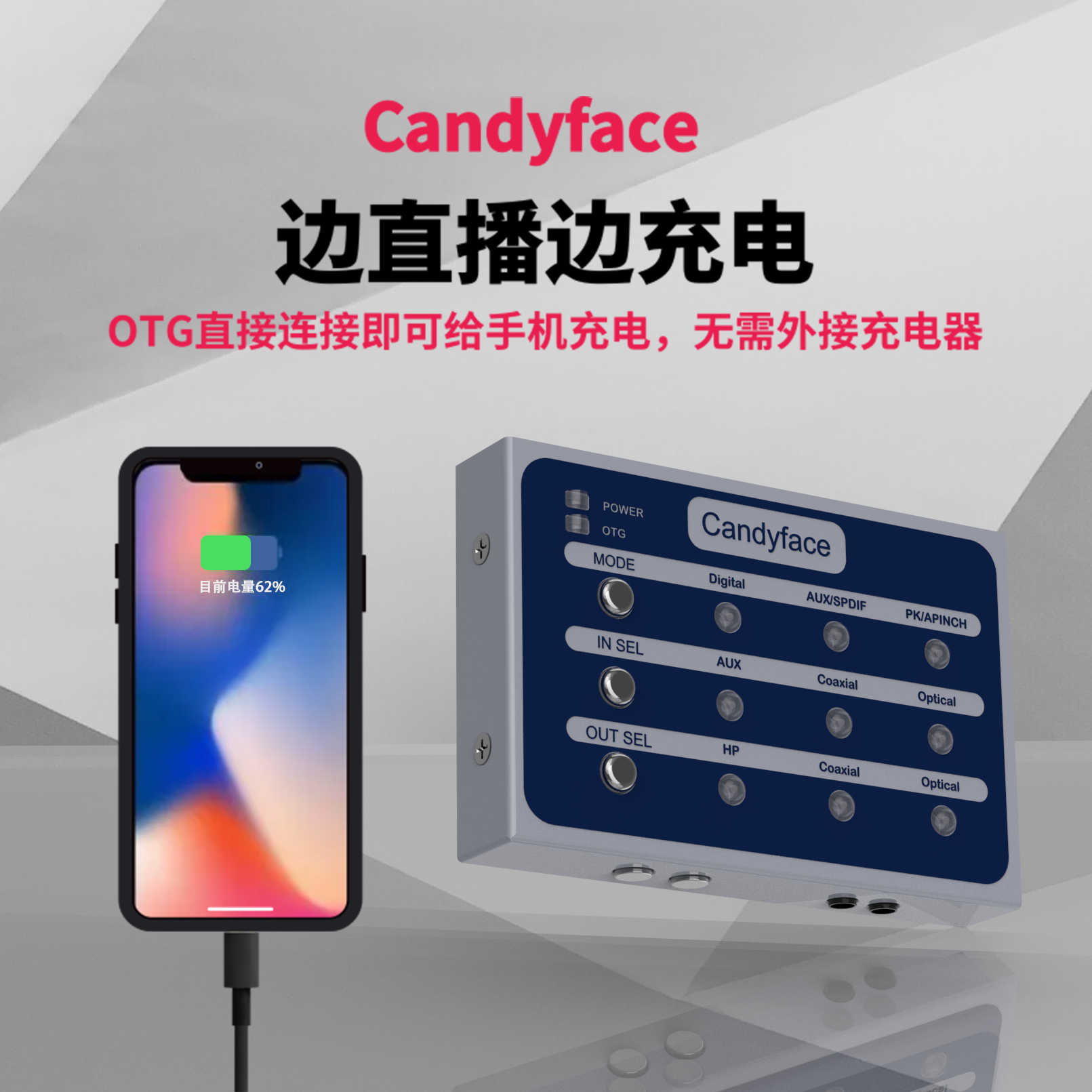 糖果脸Candyface数字无损OTG通用直播转换器娃娃脸等声卡直播专用 - 图0