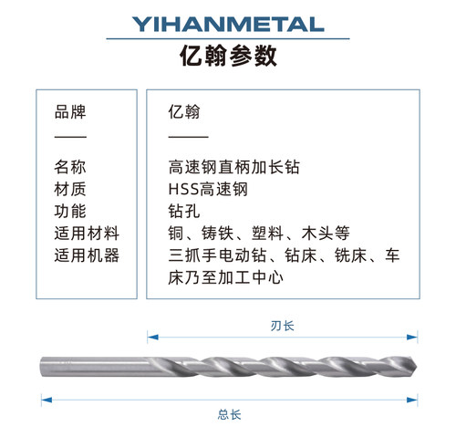 亿翰高速钢直柄加长麻花钻头6 7 8 9 10 11 12 14 15 16*450 500 - 图2