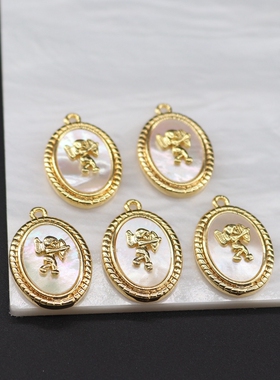 纯铜镀金镶贝母爱神贴片吊坠