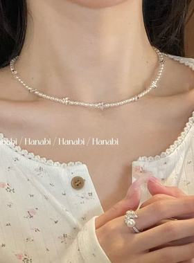 ＜花火商店＞“星”动甜宠 - 五角星人造珍珠项链镀白金项链