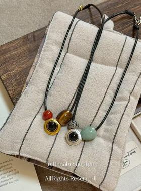 ＜花火商店＞自由之歌 - vintage做旧感皮绳天然石项链