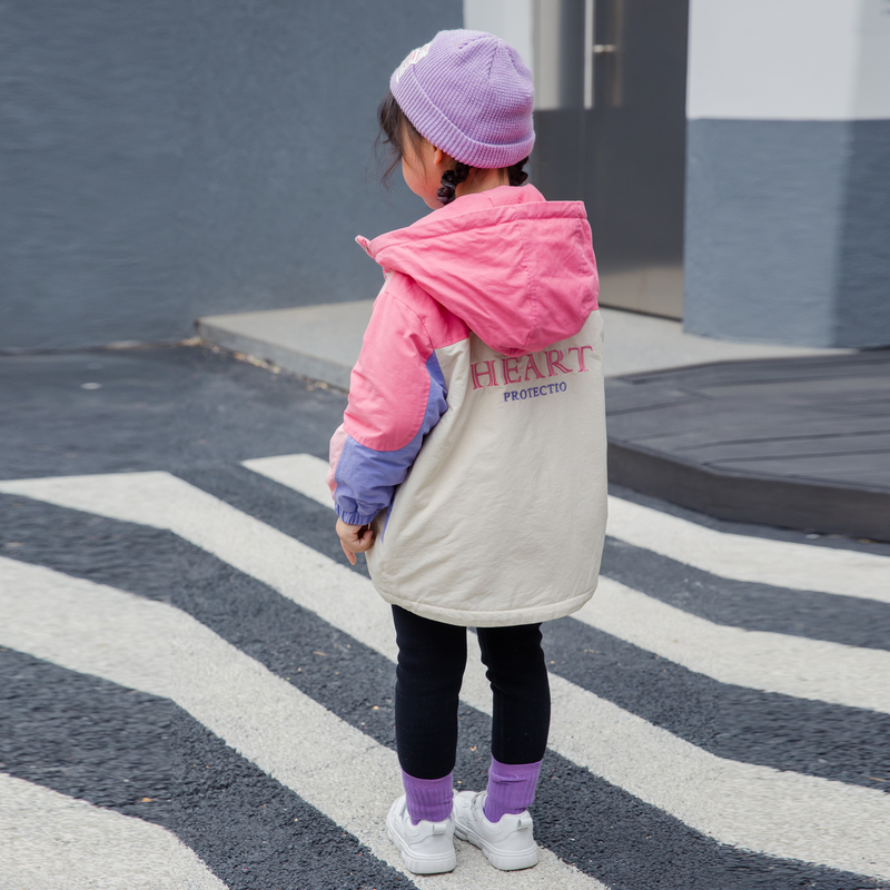 淘气贝贝女小童棉服冬装潮儿童夹棉外套女宝宝中长款连帽棉衣冬季