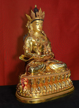 尼泊尔纯铜鎏金佛像摆件