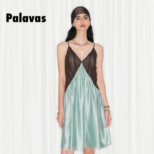 palavas26春夏新款钟楚曦同款纱幔游踪连衣裙法式撞色女夏度假风 - 图2