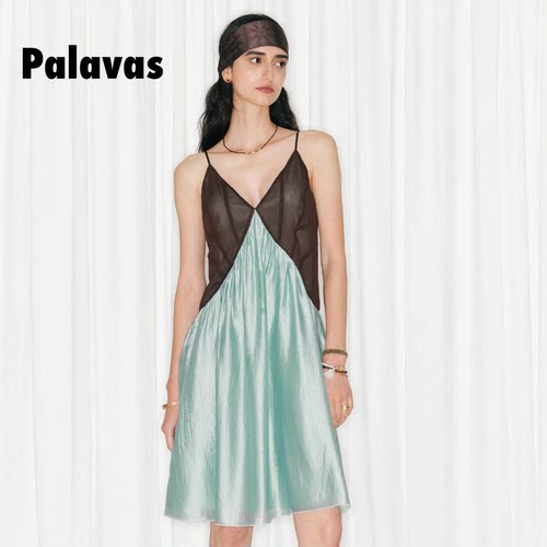 palavas26春夏新款钟楚曦同款纱幔游踪连衣裙法式撞色女夏度假风 - 图3