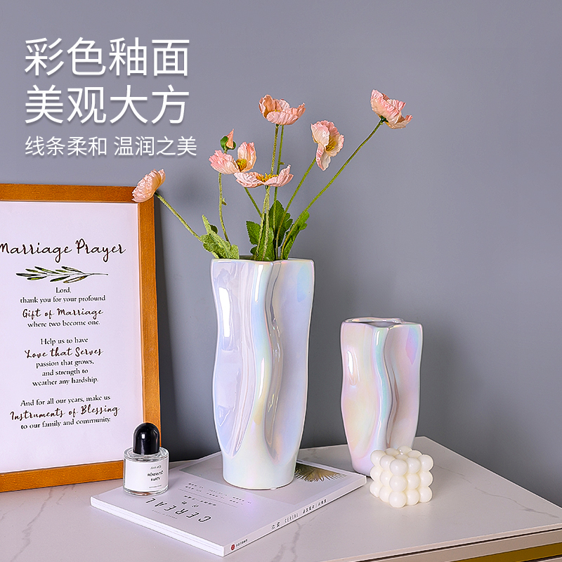 北欧简约白花瓶ins风陶瓷轻奢装饰品客厅餐桌艺术插花器玄关摆件 - 图3