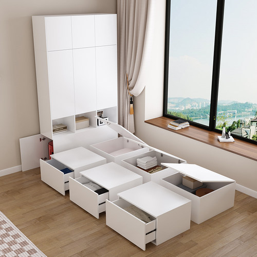 定制日式榻榻米床箱衣柜一体组合小户型卧室储物地台床1.2m单人床 - 图0