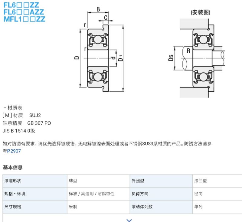 滚珠轴承 双盖式C- FL6704ZZ FL6800ZZ FL6801ZZ FL6802ZZ 带法兰 - 图3