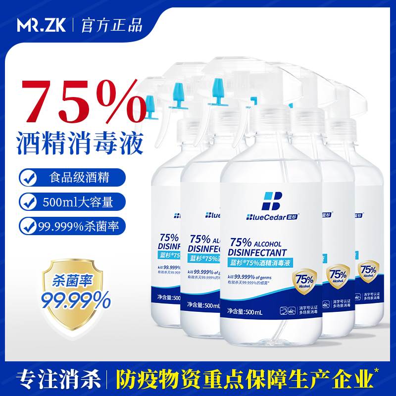 5瓶75%酒精喷雾免洗手消毒液家用消毒水75度酒精消毒液疫情专用 - 图0