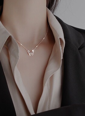 镂空蝴蝶镶钻项链女ins潮网红气质锁骨链小众设计感简约森系颈链