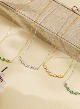 法国Coss KoKoS925银小绿蛋玉髓微笑镶钻项链国潮日常通勤锁骨