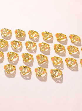 法国coss koko滴油色彩字母a-z开口铜镶锆石女可调节时尚戒指