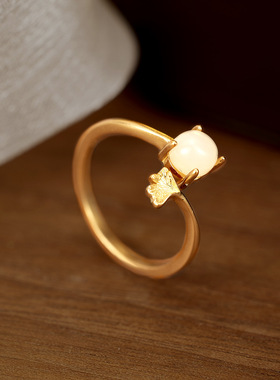 法国coss koko银城s925银和田玉三生有杏戒指女高级感时尚开口可