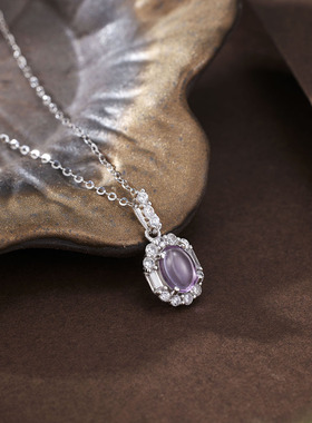 法国coss kokos925银几何形紫水晶蛋面项链女镶嵌紫水晶吊坠欧美