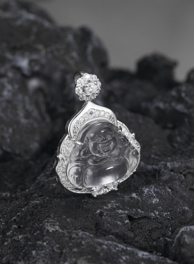 法国coss kokos925银佛公项链国潮镶嵌石英质玉弥勒佛吊坠高冰