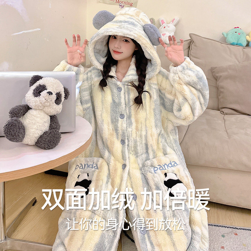 猫人珊瑚绒睡袍女秋冬季2025新款长款卡通可爱睡衣加绒加厚家居服,淘宝优惠券,粉丝福利购,淘宝优惠卷