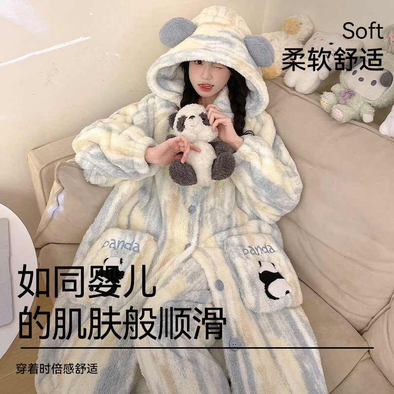猫人珊瑚绒睡袍女秋冬季2025新款长款卡通可爱睡衣加绒加厚家居服,淘宝优惠券,粉丝福利购,淘宝优惠卷
