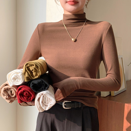 猫人半高领打底衫女2025新款秋冬小香风内搭修身中领针织长袖上衣 - 图2