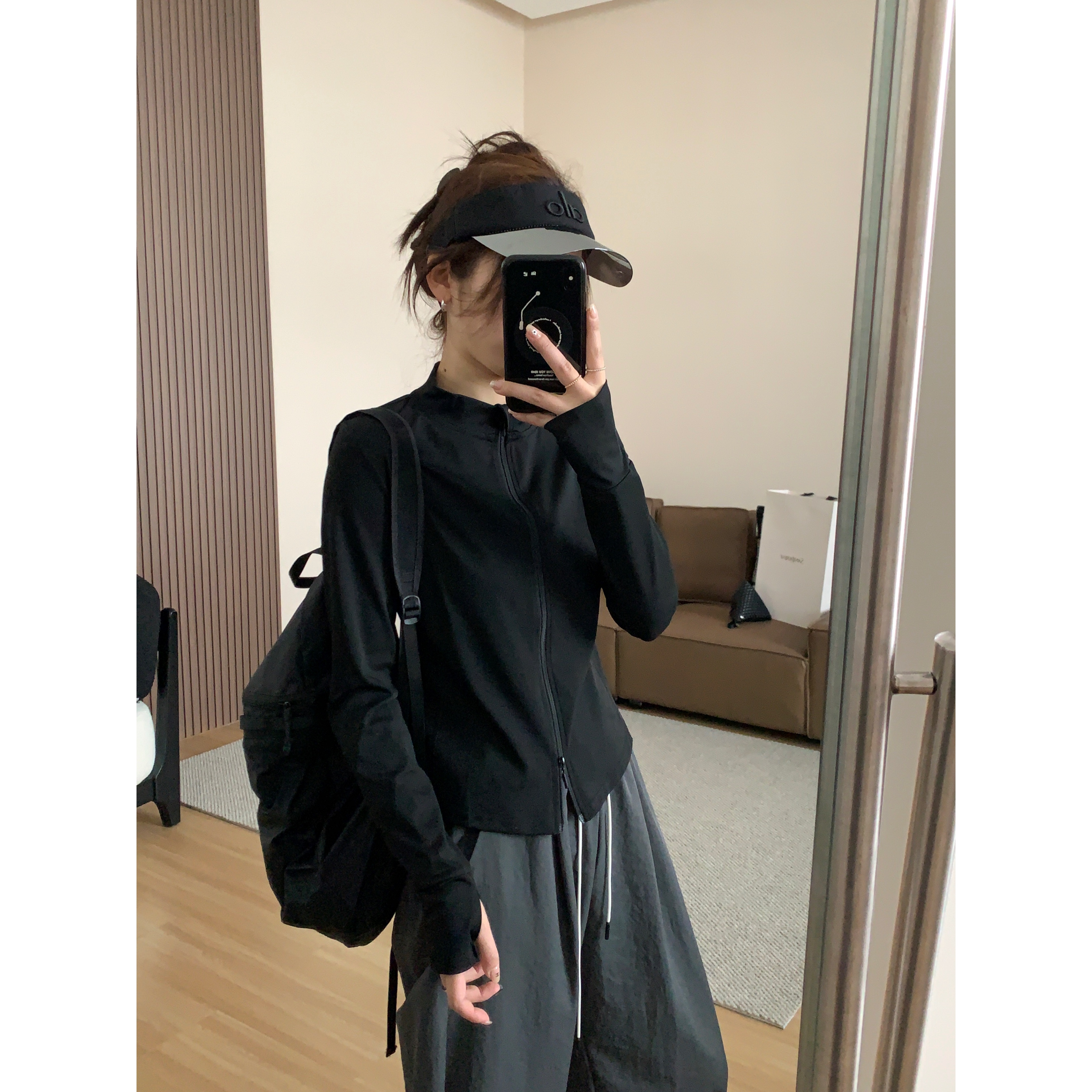 JMHH【冰美式】双拉链立领薄外套瑜伽服 - 图1