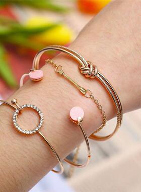 jewelry bracelets women 4pcs set 镶钻圆形箭头手镯女手链4件套