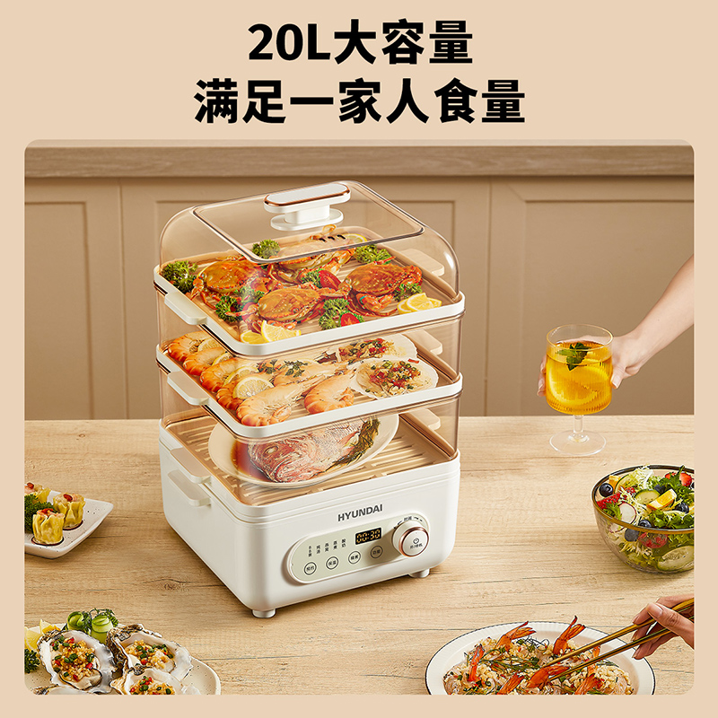 HYUNDAI韩国家用三层电蒸锅大容量20L加热保温电蒸笼