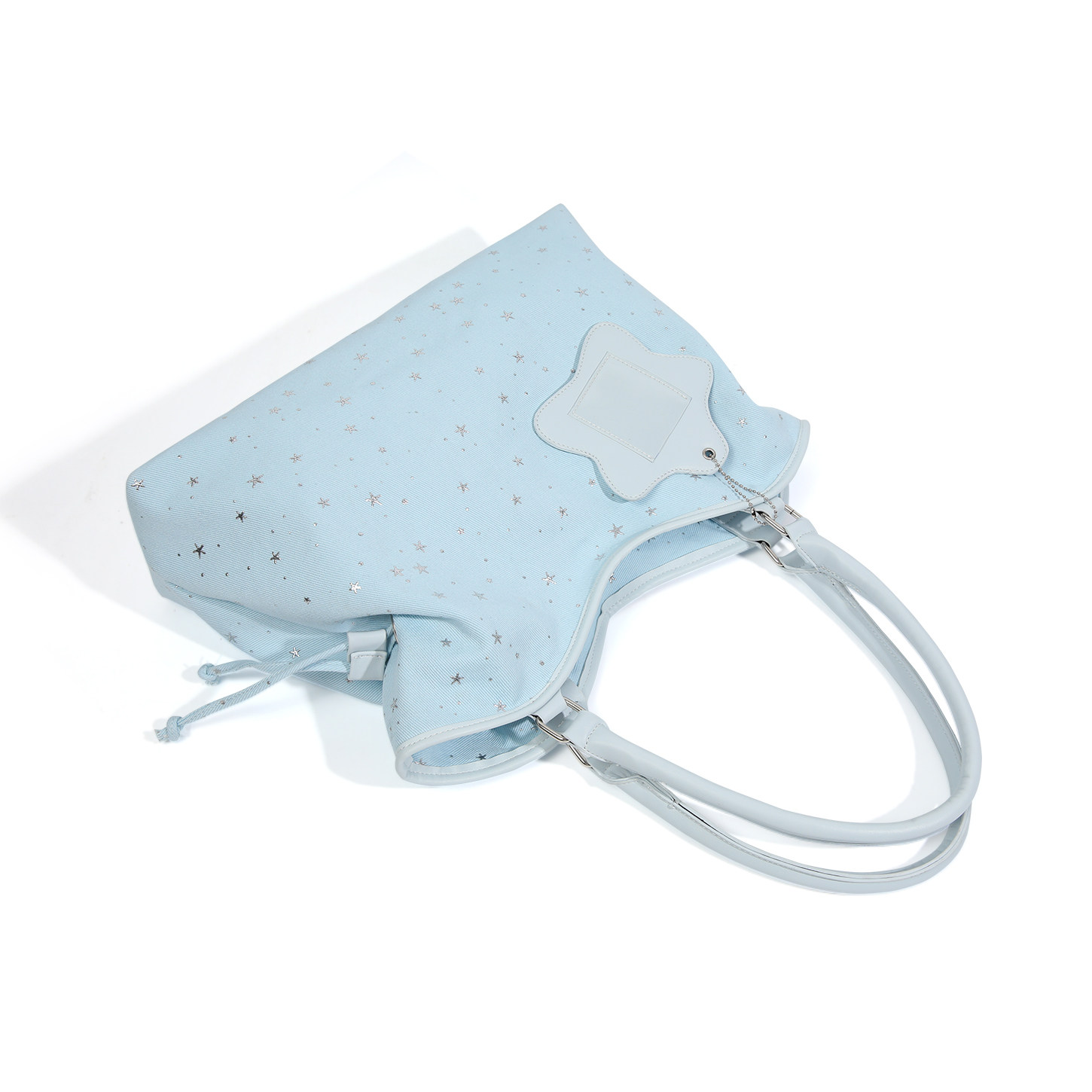 Laxmi原创小众星星印花托特包包女大容量通勤单肩包浅蓝色牛仔布,淘宝优惠券,粉丝福利购,淘宝优惠卷