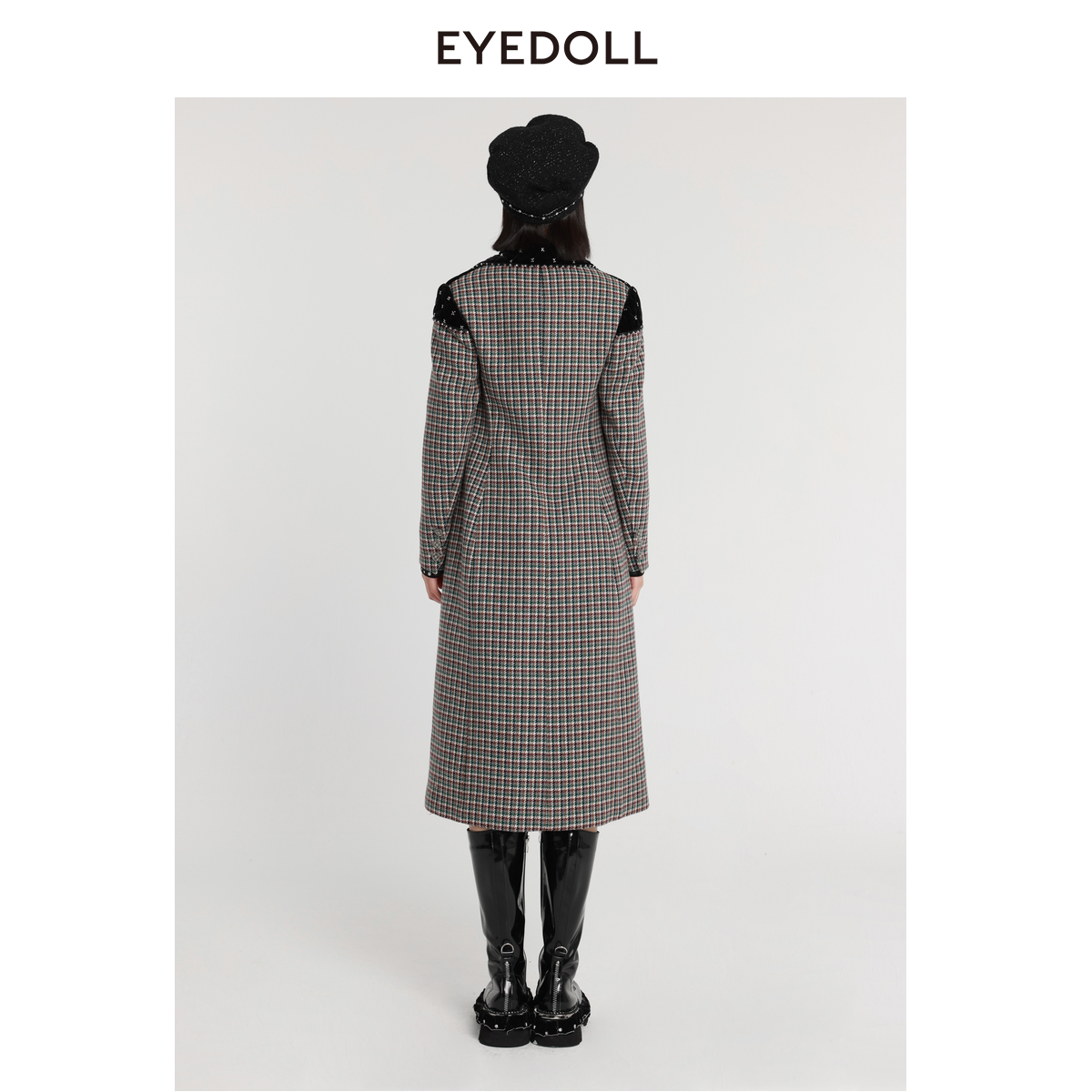 EYEDOLL【商场同款】23冬季新款经典通勤收腰长款英伦风毛呢外套