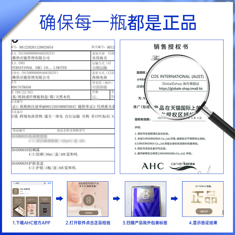 2支装ahc防晒霜爱和纯女男小蓝瓶 GlobalEshop海外防晒霜