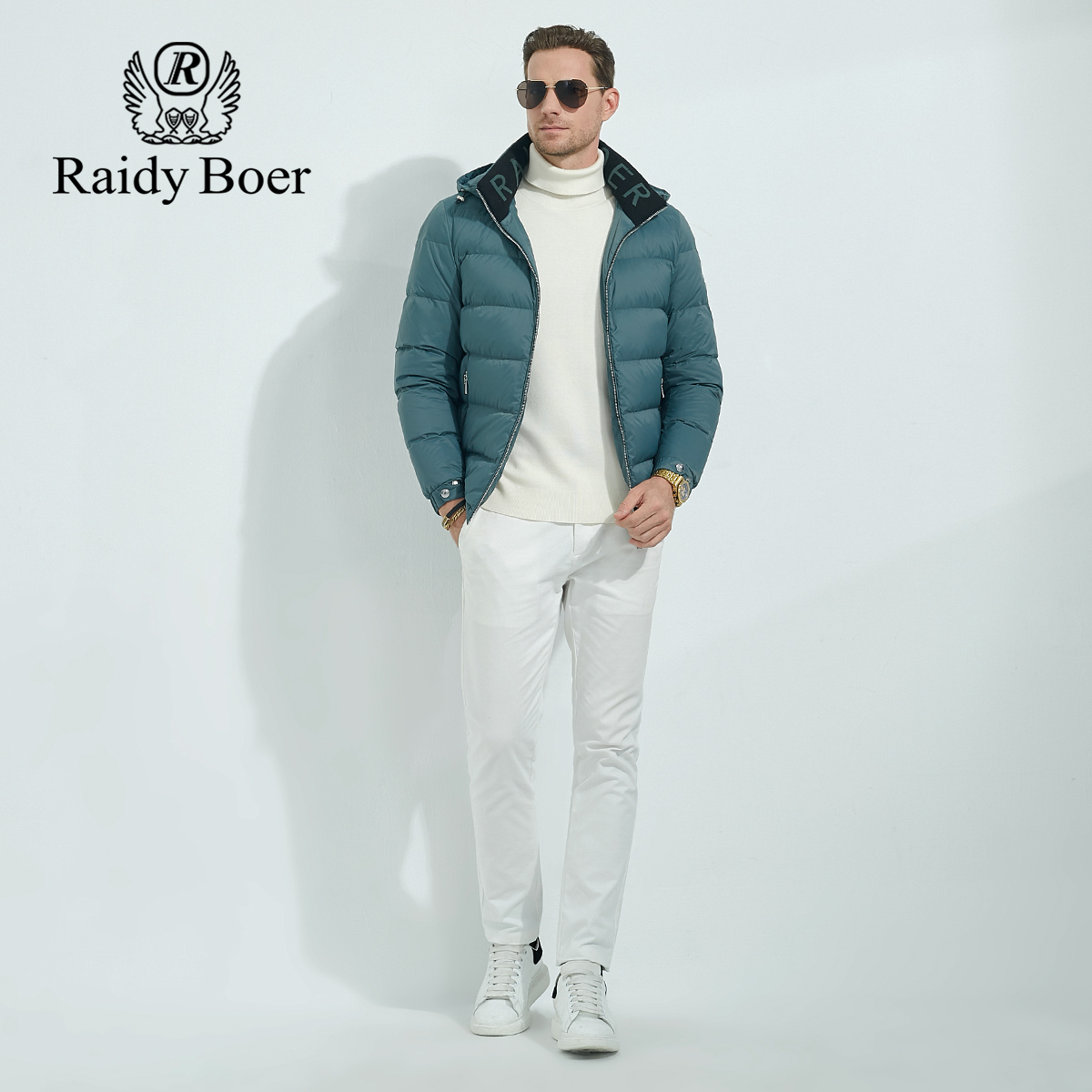 雷迪波尔男装羽绒服2023秋冬新款可脱卸帽纯色厚款鸭绒休闲外套男 - 图1