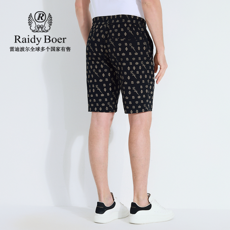 雷迪波尔男装休闲短裤2025夏季新款数码印花潮流薄款松紧腰沙滩裤 - 图0