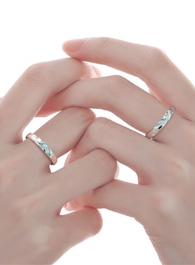 999足银情侣戒指山屿蝴蝶夜光设计高级男女对戒情人节礼物送女友