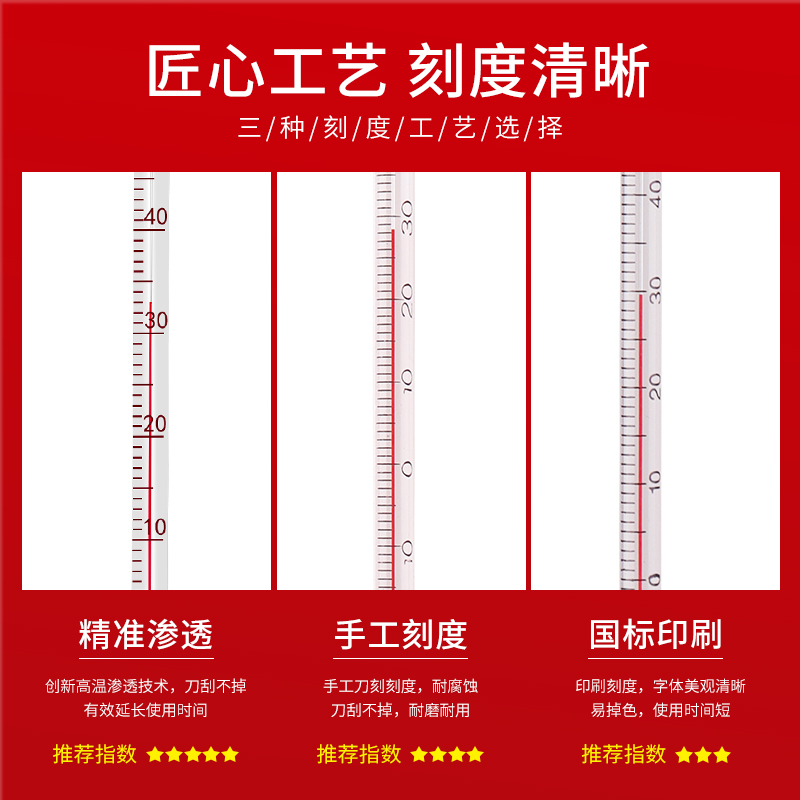 红水温度计玻璃棒式测水温油温工业实验酒精水银高精度家用温度表 - 图1