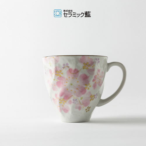 现货日本ceramic蓝美浓烧和风可爱手绘女生花茶陶瓷马克杯咖啡杯 - 图1