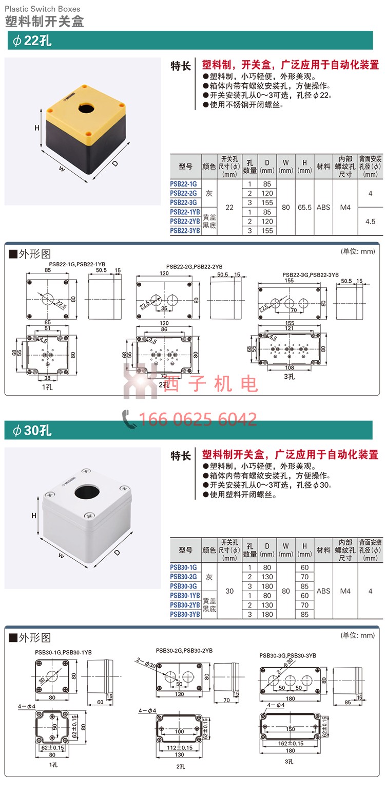 PSB22-1G 2G 3G 1YB 2YB 3YB 日本MISUMI米思米 开关盒 φ22孔 - 图1