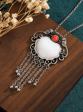 国潮电镀泰银鸳鸯和田玉项链