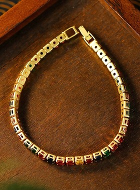 跨境热卖多巴胺彩色ns风时尚手饰复古闪钻锆石手链夏季女高级感女