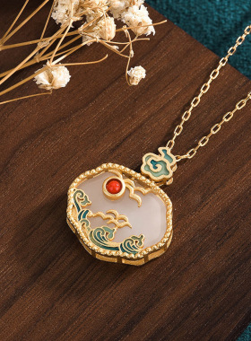 国潮仿和田玉项链仙女珐琅工艺如意平安锁挂坠中国复古风宫廷饰品