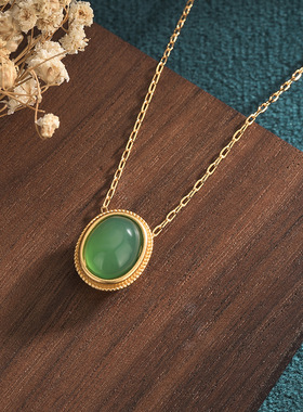 古装宫廷汉服旗袍配饰中国风设计古镀金镶嵌天然玉髓玛瑙挂坠项链