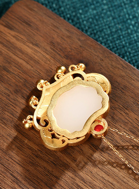 宫廷新品珐琅滴釉工艺福气平安锁挂坠镶仿和田玉复古装风流苏项链